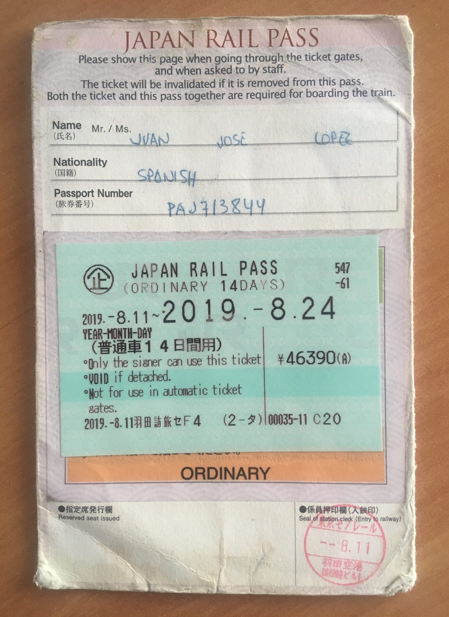 tarjeta JRP Japan Rail Pass